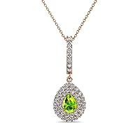 Pear Peridot & Diamond Halo Pendant Necklace 0.55 ctw 14K Rose Gold with 18