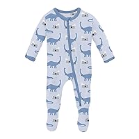 KicKee Pants Print Footie with Zipper, Fitted Long Sleeve Pajamas, Ultra Soft Everyday One-Piece Loungewear, Baby and Kid (Dew Pet Dino - 3-6 Months)