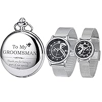 SIBOSUN Groomsman for Wedding or Proposal - Engraved to My Groomsmen Pocket Watch Set of 2 Heart Romantic Men and Women Watch with Luxury Rose Gift Box Couple Watch