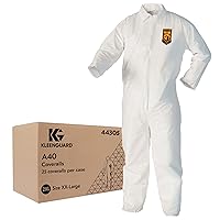 KleenGuard™ A40 Liquid & Particle Protection Coveralls (44305), Zipper Front, White, 2XL (Qty 25)