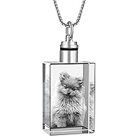 Fanery sue Custom 2D Crystal Necklace Photo, Personalized Picture Necklace for Men Women, 2D Laser Engraved Crystal Necklace(Rectangle Shaped)