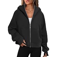 Sweatpants Women, Fashionable Long Sleeved Solid Hooded Zippered Sweater Fall Jacket Warm Winter For Women Teddy Coat Lightweight Jacket Plus Size Bomber Hoodie Jackets Casual (S, Black)