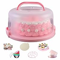 Cake Box Round Cake Stand with Lid and Foldable Handle. 10 Inch Portable Cake Container Cake Ornaments, Suitable for Storage Birthday Cakes. Cupcakes. Nuts. Fruits (Pink)