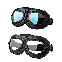 Motorcycle Goggles, 2 Pack Vintage Pilot Style Riding Goggle Burning Man Goggles for Men Women Youth Adult