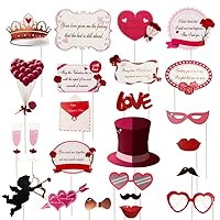 24pcs Love Heart Photo Prop Valentines Photo Props Event Party Photo Booth kit Wedding Selfie Posing Sign Photo Booth Prop Wedding Photo Booth Bride Wedding Stickers Cosplay Wooden