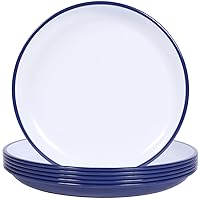 Webbylee Classic Melamine Dinnerware Set - Basic dinnerware set indoor and outdoor use, Reusable plates and bowls set, unbreakable and BPA-free (White-Navy Blue, 6pcs 10.5in plates)