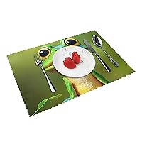 Green Frog Print Dining Table Placemats Set of 4,Table Mats for Home Kitchen Dining Decor 12 X 18 Ininches,Washable