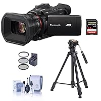 Panasonic HC-X1500 4K Pro Camcorder with 24x Optical Zoom, WiFi HD Live Streaming, Bundle with Takama Tripod, 64GB Memory Card, 62mm Filter Kit and Cleaning Kit
