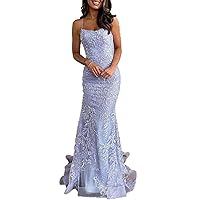 Women's Mermaid Prom Dresses Spaghetti Straps Sequin Appliques Evening Party Gowns Homecoming Dresses Long