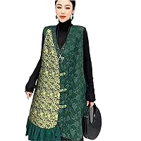 Design Long Vest Women Chinese Buttons Waistcoat For Autumn Winter Patchwork Irregular Sleeveless Coat