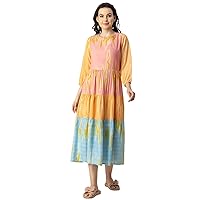 Raglan Sleeves Printed Rayon Dress - Women's Casual Tiered Dress