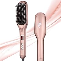 Hair Straightener Brush, Ionic Hair Straightener Comb for Home Salon, Hot Brush with 15 Temp for Universal Use, Auto-Off Safety with Anti-Scald(Rose Gold)