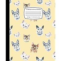 Cats On Yellow Cream Background: Cute Kawaii Composition Notebook, Wide Ruled, 7.5 x 9.25, 120 Pages, For kids, teens, and adults