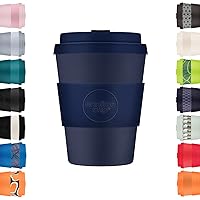 Ecoffee Cup 12oz 350ml Reusable Eco-Friendly 100% Plant Based Coffee Cup with Silicone Lid & Sleeve - Melamine Free & Biodegradable Dishwasher/Microwave Safe Travel Mug, Dark Energy