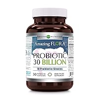 Amazing Flora Probiotic 10 Best Probiotics Strains | 30 Billion | 30 Veggie Capsules Supplement | Non-GMO | Gluten Free | Suitable for Vegetarians | Made in USA