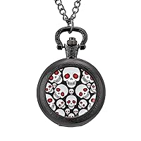 Red Eyes Skulls Classic Quartz Pocket Watch with Chain Arabic Numerals Scale Watch