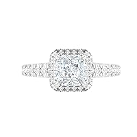 Certified 14K Gold Ring in Cushion Cut Moissanite Diamond (1 ct), Round Cut Natural Diamond (0.31 ct) with White/Yellow/Rose Gold Promise Ring for Women