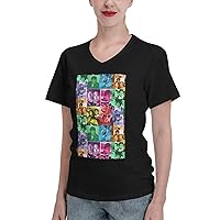 Shah Rukh Khan Collage Female V Neck T Shirt Cotton Casual Short Sleeve Clothes