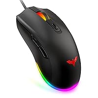 havit RGB Gaming Mouse Wired PC Gaming Mice with 7 Color Backlight, 6 Buttons, Up to 6400 D P I Computer USB Mouses for Desktop Laptop Gamer & Work