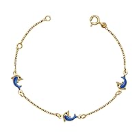 14k Yellow Gold 5.75 Inch Adjustable Three Blue Dolphins Enamel Baby Id Bracelet Measures 6mm Jewelry for Women