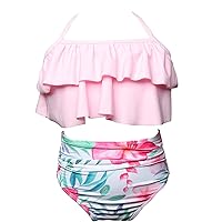 Girl Bathing Suit with Guard Suit Swimwear Bikini Print Little Beach Bathing Wear Floral Two Ruffles Kids Little Piece