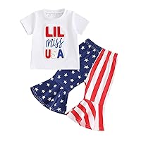 Kuriozud 4th of July Toddler Girl Outfit Baby Girl American Babe Short Sleeve T Shirt Flare Pants Fourth of July Clothes