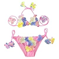 Toddler Summer Girls Fashion Flowers Cute Lace Up Top Shorts Ruffles Two Piece Swimwear Swimsuit Neon Girls