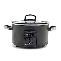 GreenPan Bistro Noir 4QT Electric Slow Cooker with Lid, 6-in-1 Multifunction Heating Presets, Hard Anodized PFAS-Free Removeable Inner Pot with Ceramic Nonstick Coating, Easy Grip Handles, Matte Black