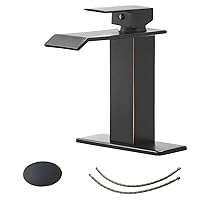 BWE Oil Rubbed Bronze Bathroom Faucet Modern Waterfall Single Hole Bathroom Sink Faucet with Pop Up Drain Parts Spout Bath Lavatory Vanity Stopper Overflow and Supply Hose Single Handle