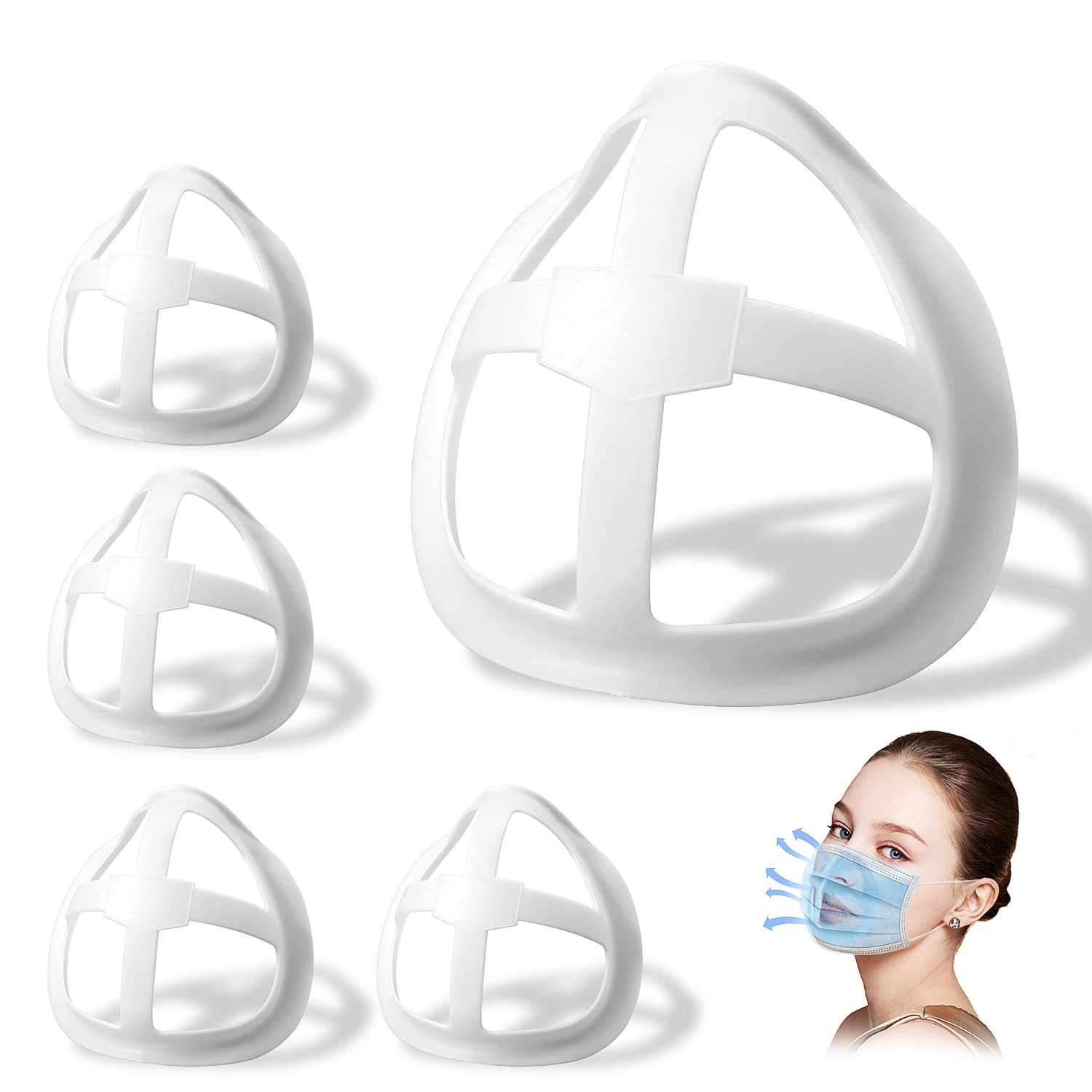3D Face Inner Bracket for Comfortable Breathing,Face Internal Support Frame|Breathe Cup Lipstick Protector Keep Fabric off Mouth to Create More Breathing Space[Washable|Reusable|Translucent,5Pcs]