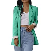 RMXEi Women Solid Open Front Pockets Cardigan Formal Suit Long Sleeve Blouse Coat