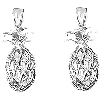 Fruit Earrings | Sterling Silver 3D Pineapple Lever Back Earrings - Made in USA