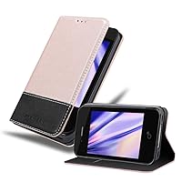 Book Case Compatible with Apple iPhone 4 / iPhone 4S in Rose Gold Black - with Magnetic Closure, Stand Function and Card Slot - Wallet Etui Cover Pouch PU Leather Flip