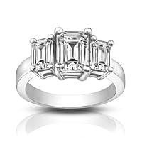 1.75 ct Three Stone Emerald Cut Diamond Engagement Ring Platinum