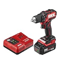 SKIL PWR CORE 20 Brushless 20V 1/2 in. Compact Varible-Speed Drill Driver Kit with 1/2'' Single-Sleeve, Keyless Ratcheting Chuck & LED Worklight Includes 2.0Ah Battery and PWR Jump Charger-DL6293B-10