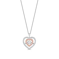 Sterling Silver and 10K Rose Gold Two-Tone 1/20Ct TDW Composite Diamond Forever Love Double Heart Pendant Necklace with an 18