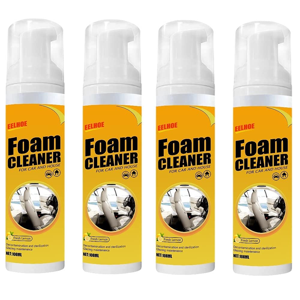Multipurpose Foam Cleaner Spray, Foam Cleaner for car and House Lemon Flavor, All-Purpose Household Cleaners for Kitchen, Bathroom, Car (4Pcs)