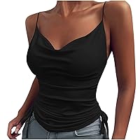 Sexy Spaghetti Strap Camisole for Women Trendy Ruched Tank Tops Side Drawstring Sling Shirts Summer Tight Cami Top