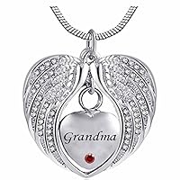 Heart Cremation Urn Necklace for Ashes Urn Jewelry Memorial Pendant with Fill Kit and Gift Box - Always on My Mind Forever in My Heart for Grandma(January)