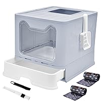Panghuhu88 Foldable Cat Litter Box with Lid, Large Top Entry Cat Toilet, Enclosed Cat Potty Include Cat Litter Scoop, Drawer Type Easy Clean Cat Litter Pan (Grey, 20