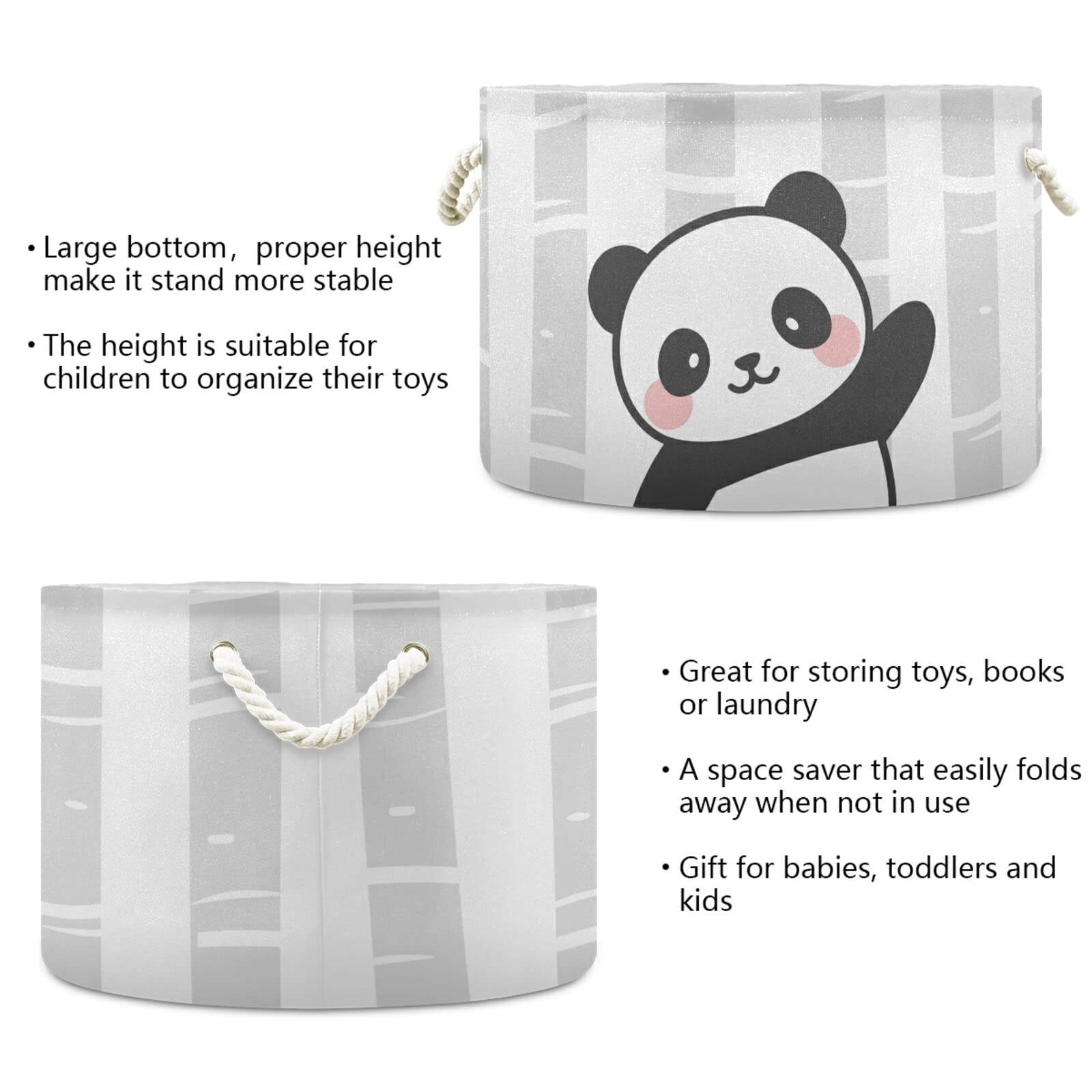 ALAZA Hello Panda Baby Shower Cute Animal Storage Basket Gift Baskets Large Collapsible Laundry Hamper with Handle, 20x20x14 in