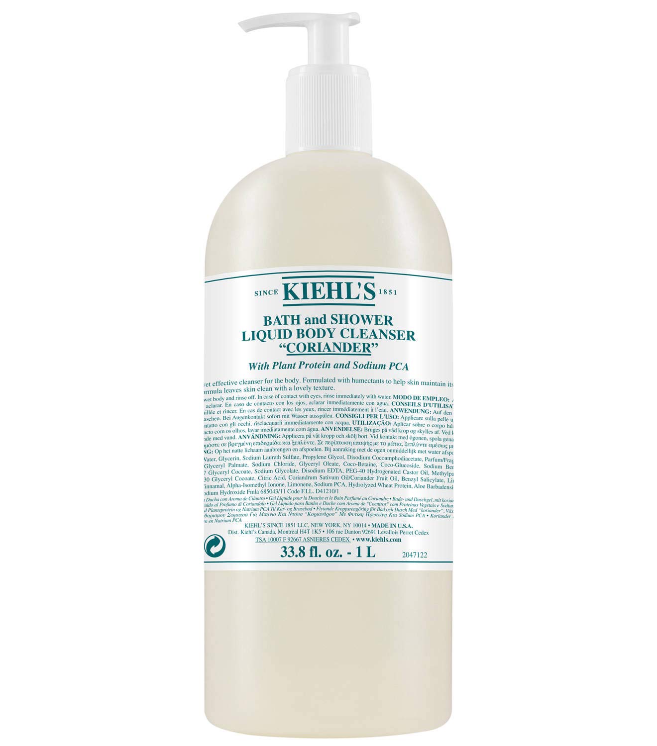 Kiehl's Bath and Shower Liquid Body Cleanser - Coriander 33.8oz (1L)