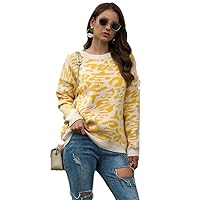 Womens Knitted Leopard Sweater O-Neck Knitting Pullovers