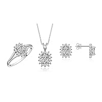 Rylos Women's 14K White Gold Birthstone Set: Ring, Earring & Pendant Necklace. Gemstone & Diamonds, 6X4MM Birthstone. Perfectly Matching Friendship Gold Jewelry. Sizes 5-10.