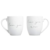 Pearhead Wedding Love You and Love You More Mug Set, Couple Coffee Mugs, Gift for Newlyweds and Brides to Be, Anniversary, Engagement, Wedding Keepsake, White