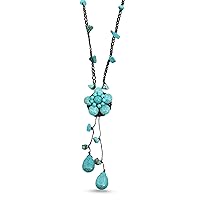 AeraVida Awesome Extra Long Simulated Turquoise Flower Cotton Wax Rope Pendant Necklace