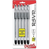 Pentel® R.S.V.P.® Ballpoint Pens, Fine Point, 0.7 mm, Clear Barrel, Black Ink, Pack Of 5