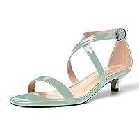 Womens Patent Dress Solid Open Toe Buckle Ankle Strap Round Toe Dating Kitten Low Heel Sandals 1.5 Inch