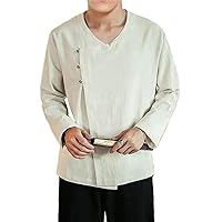 Men Japanese Style Men's Long-Sleeved Shirt T-Shirt Japanese Summer Streetwear Yukata Plain Color Clothing