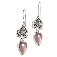 NOVICA Handmade .925 Sterling Silver Pink Mabe Cultured Freshwater Pearl Dangle Earrings Silver from Bali Sterling White Indonesia Floral Birthstone [2.6 in L x 0.6 in W x 0.3 in D] 'Budding